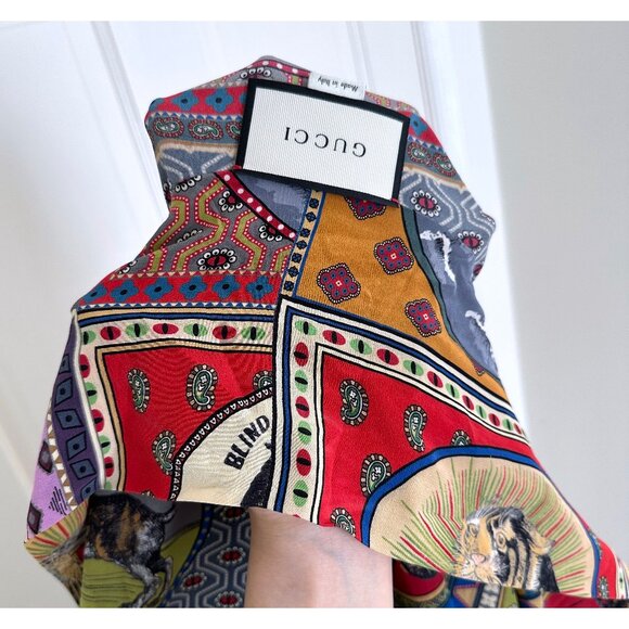 Gucci Animal Print Silk Top Blouse Tie Neck Tiger Bohemian Psychedelic 2017 38 - Picture 16 of 16